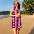 thumbnail image 3 of Uemuo pink and black argyle Pattern Women’s Sleeveless Dress – Casual Summer A-Line Dress, Stylish and Comfortable Sundress for Hot Weather, 3 of 7