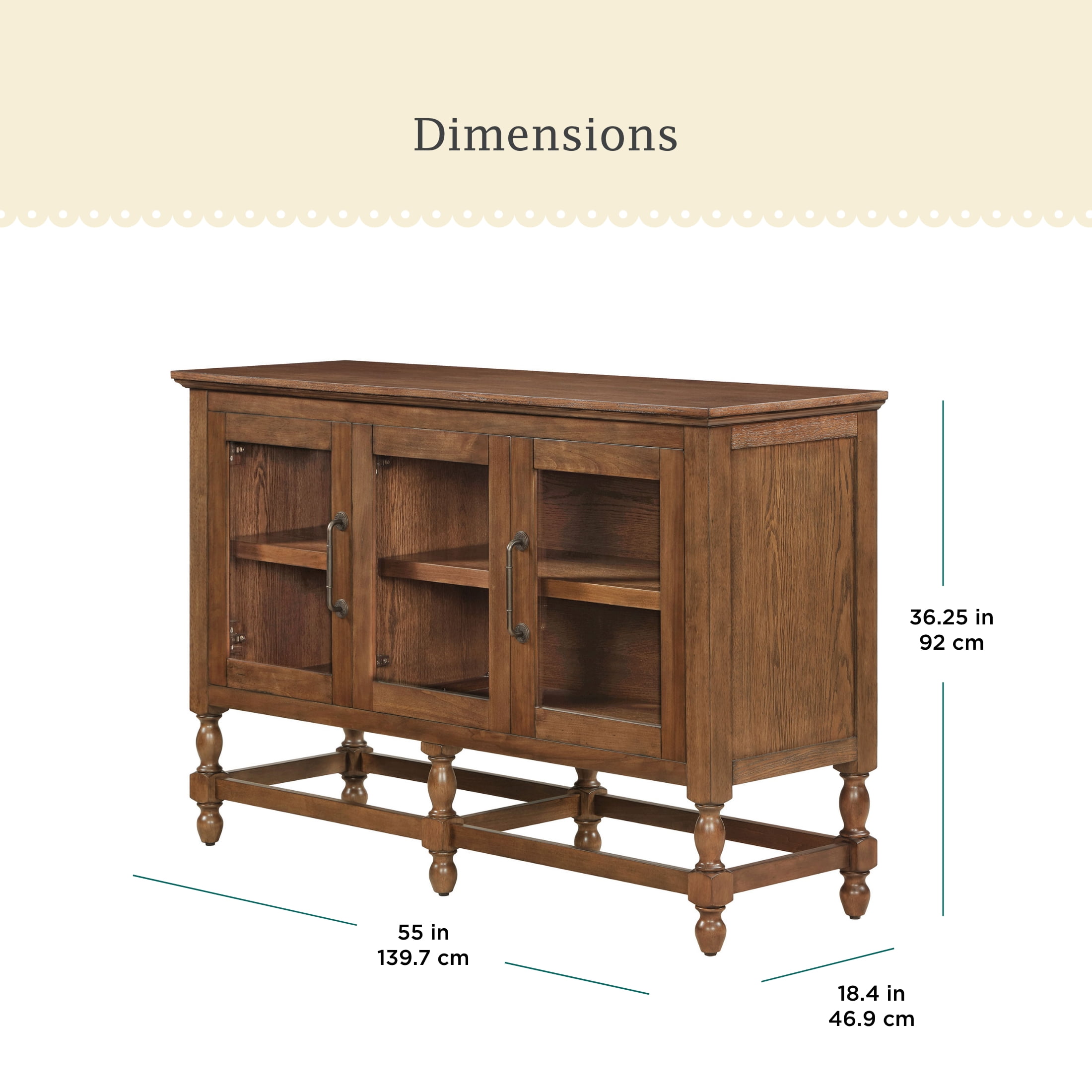 The Pioneer Woman Harper Buffet Cabinet, 3 Interior Shelves, Homestead Brown