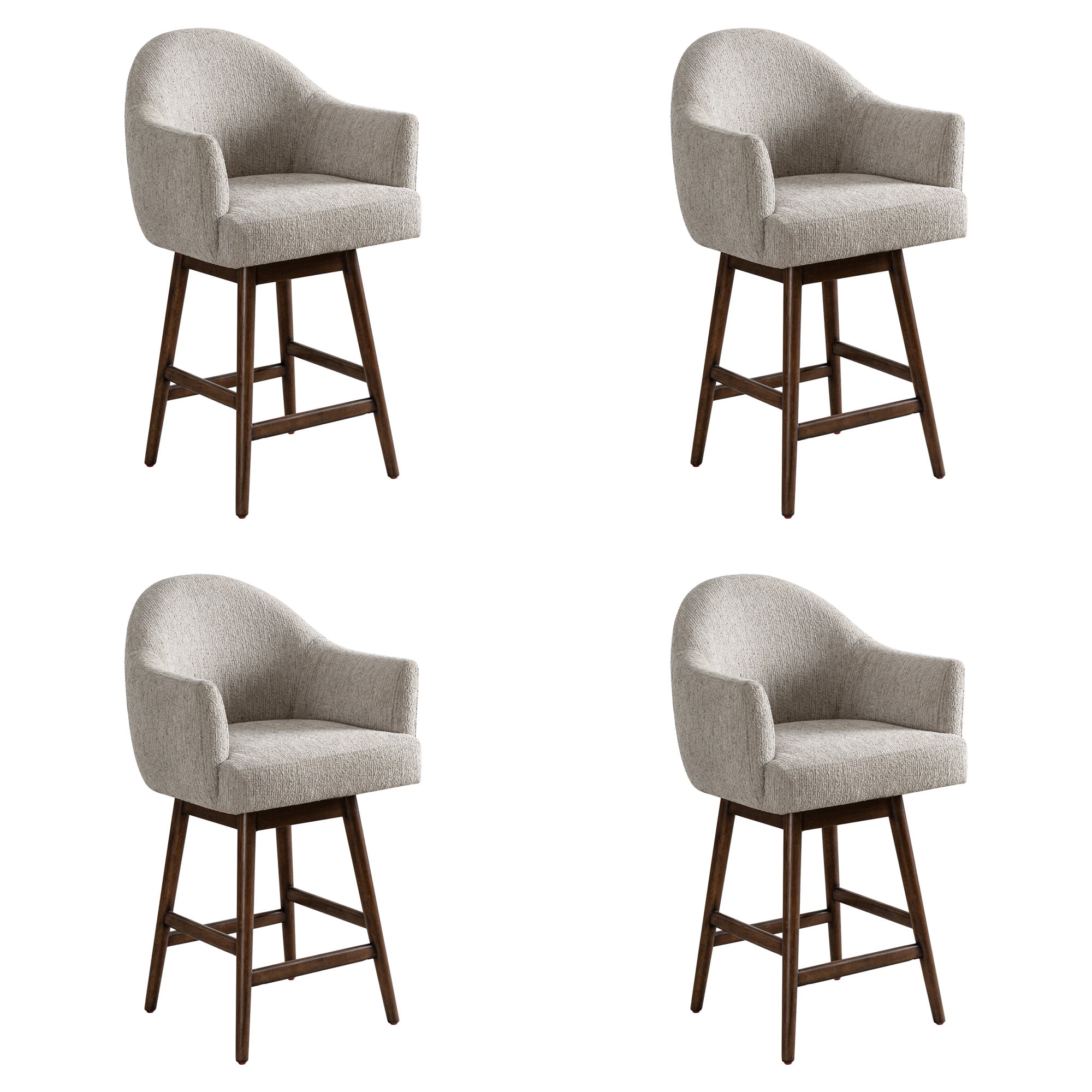 Jaxon Brown Solid Wood Upholstered 26" Counter Height Swivel Barstool with Morning Fog Fabric Seat - Set of 4
