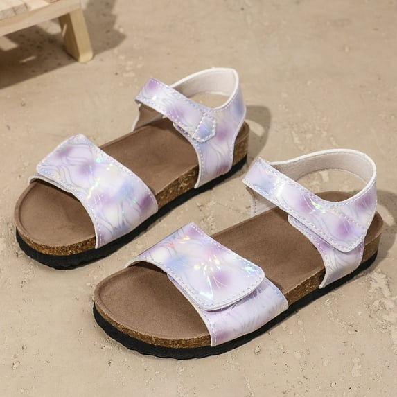 Girls Summer Casual Sandals with Colorful Cork Footbed Comfortable Outdoor Beach Shoes for Toddler Kids
