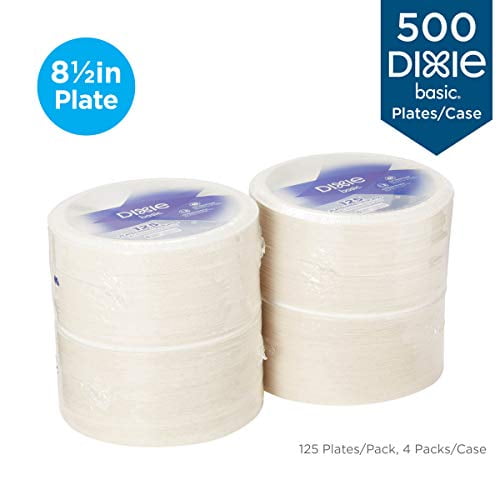 Dixie Basic 8.5" Light-Weight Paper Plates by GP PRO (Georgia-Pacific), White, DBP09W, 500 Count (125 Plates Per Pack, 4 Packs Per Case)