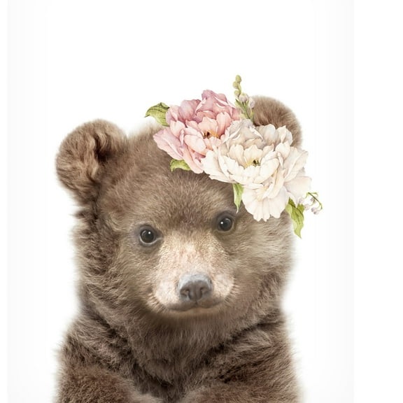 Trademark Fine Art Lola Peacock Floral Baby Bear Canvas Wall Art