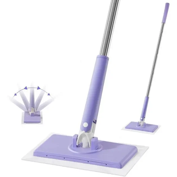 No-Wash Flat Mop with Disposable Cleaning Cloths, Hands-Free Wet & Dry Floor Cleaner for Bathroom, Kitchen Multi-Surface Cleaning (Tile, Hardwood)