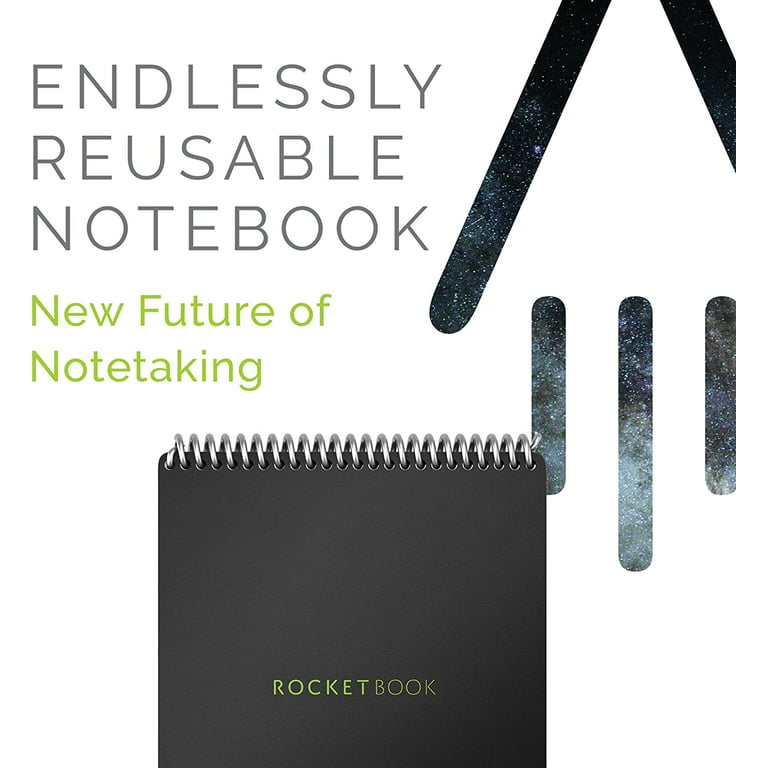 Rocketbook Flip Smart Reusable Spiral Notepad, Black, Executive Size Eco-Friendly (6 x 8.8), 36 Dot-Grid and Lined Pages