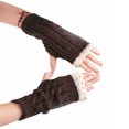 thumbnail image 1 of Guantes de lana con hermosos puños de encaje y mangas de encaje para mujer, guantes de punto cálidos de medio dedo para invierno, 1 of 6