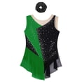 thumbnail image 5 of TiaoBug Kids Girls Figure Skating Dance Dress Sleeveless Sparkly Bodysuit with Hair Band Green&Black 16, 5 of 7