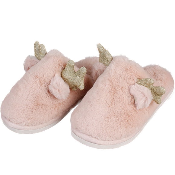 Christmas Slippers Antlers Non-slip Fuzzy House Slippers Winter Slides for Women
