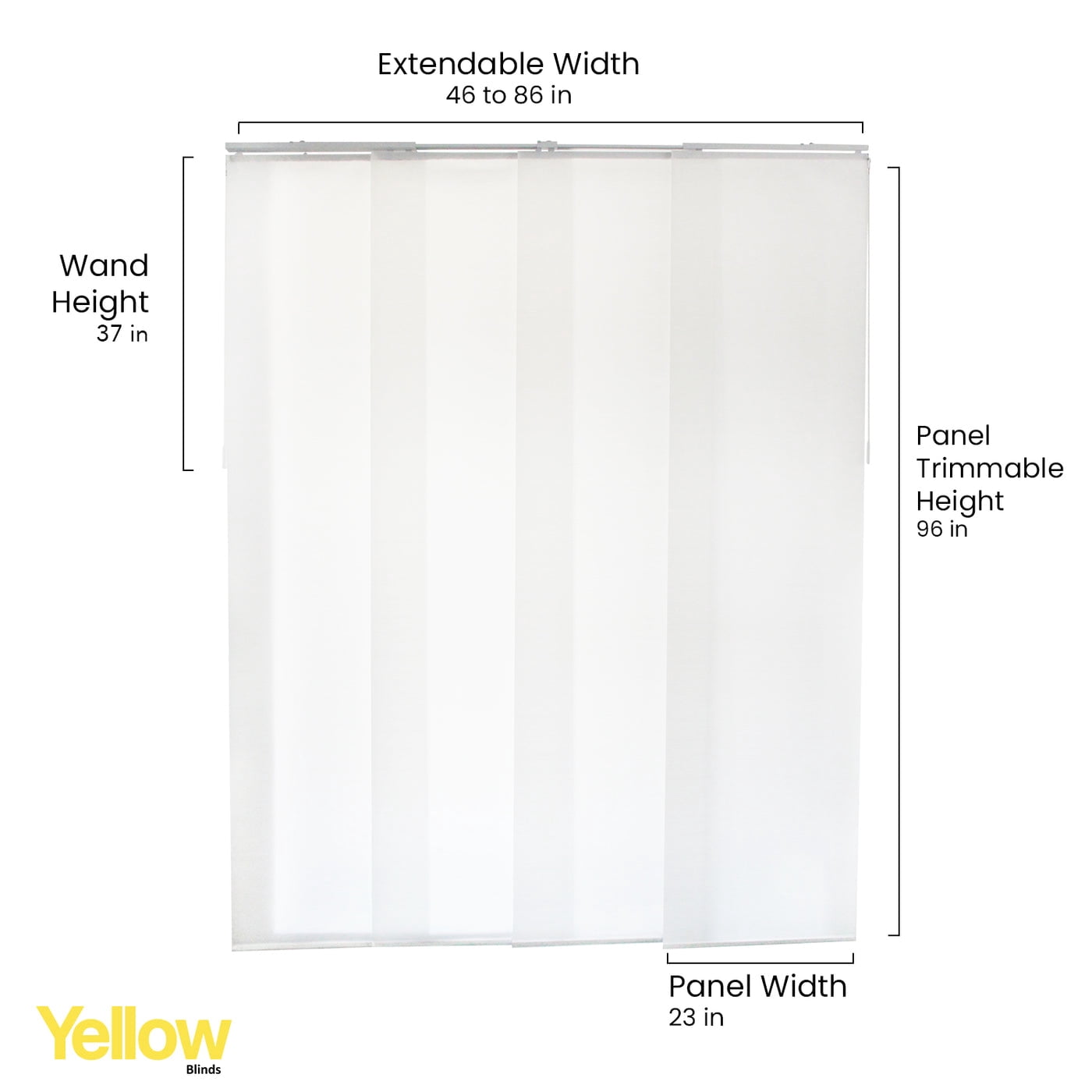 Adjustable Cordless Light Filtering Panel Track Blinds, Vienna Snow - 46"-86"W X 0"-96"H