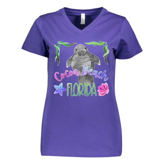 Inktastic Cocoa Beach Florida Cute Swimming Manatee Women's V-Neck T-Shirt