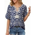 thumbnail image 3 of UVN Summer Tops for Women Short Sleeve V Neck Boho Casual Blouses Ladies Floral Print Tie Front Flowy Shirts, 3 of 9