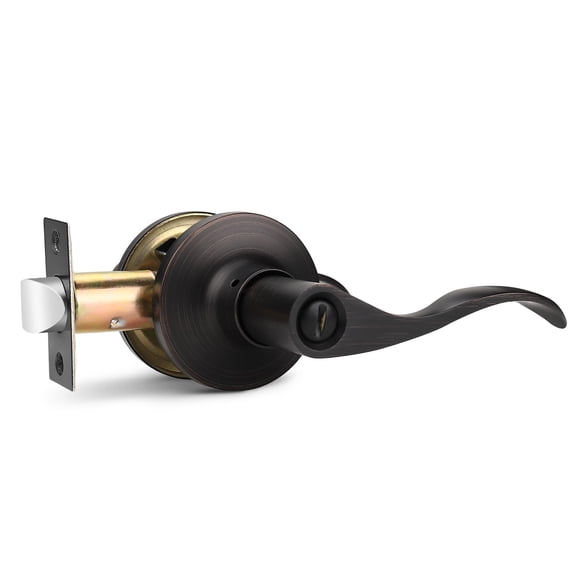 GOBEKOR 1 Pack Oil Rubbed Bronze Privacy Door Lever Wave Style, Keyless Stainless Steel Door Handle Interior Use, Bath/Bed Door Lock (Thumb Turn, No