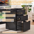 thumbnail image 3 of 48" Fluted Executive Desk, Modern Wood Computer Writing Desk Home Office Desk with Metal Handles, Writing Table Storage Cabinet for Study, Black, 3 of 9