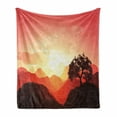 thumbnail image 1 of Mystic Soft Flannel Fleece Throw Blanket, Oriental Sunset View with Tree and Mountains Mystique Hills, Cozy Plush for Indoor and Outdoor Use, 70" x 90", Coral Orange Dark Brown, by Ambesonne, 1 of 6