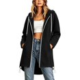 thumbnail image 3 of Fmbrln Womens Length Zip Up Hoodies Long Sleeve Solid Color Tunic Sweatshirt Fall Winter Drawstring Casual Outerwear Black S, 3 of 5