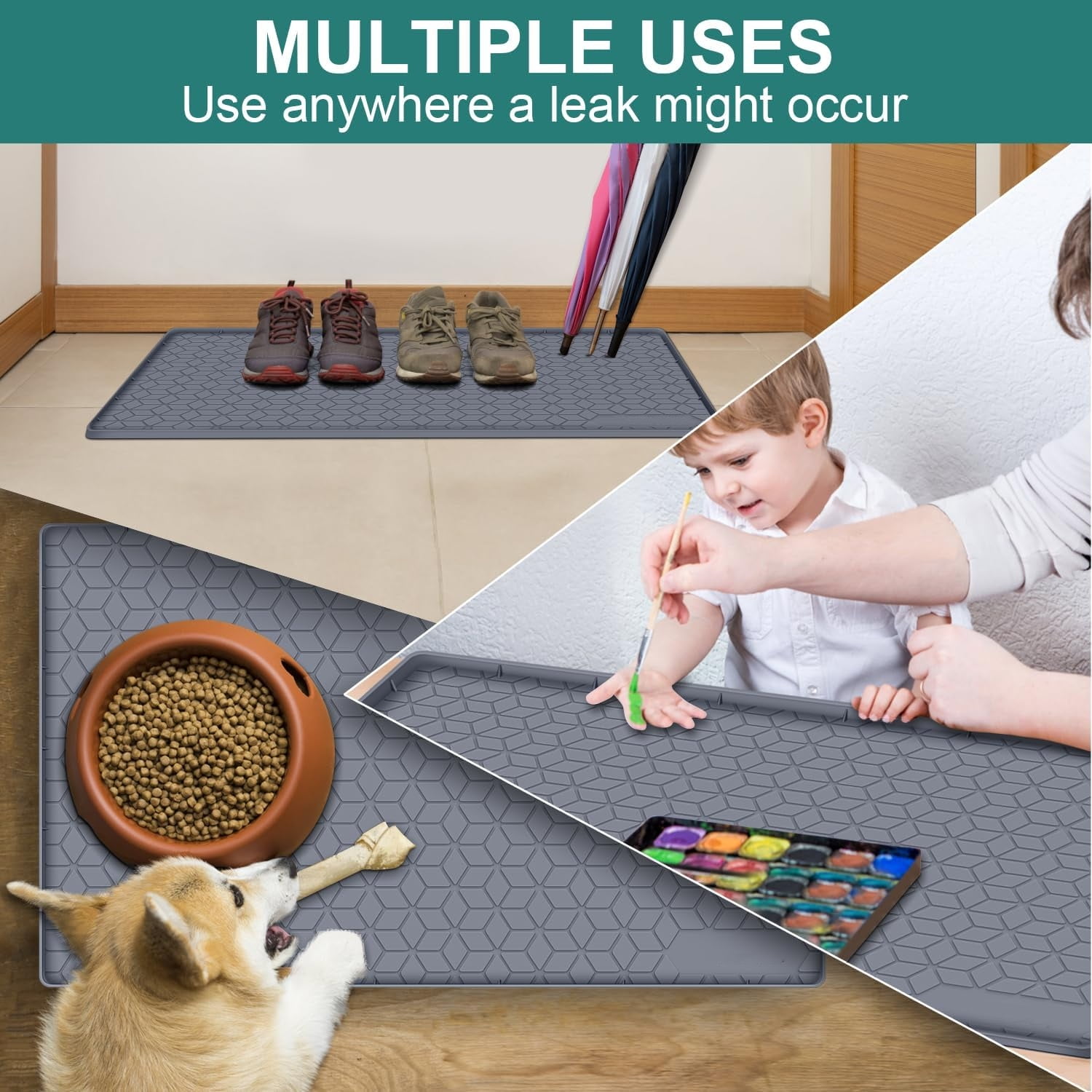 Under Sink Mat, 34" x 22" Waterproof Silicone Under Sink Tray for Kitchen & Laundry Cabinets, Kitchen Cabinet Shelf Protector, Up to 3.3 Gallons Liquid, Fits 36 inch Standard Cabinet (Grey)