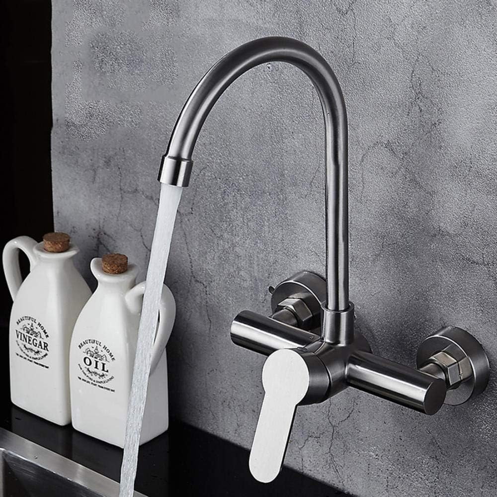 Wall-mounted wall-mounted, hot and cold, 304 stainless steel, kitchen, sink, balcony laundry pool, double hole, faucet
