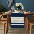 thumbnail image 2 of Navy Blue Khaki Striped Table Runner - 120 Inch Long, Kitchen Dining Table Runner Dresser Scarves, Modern Minimalist Ombre Lines Farmhouse Decor for Coffee Tables Wedding Party Banquet, 2 of 8