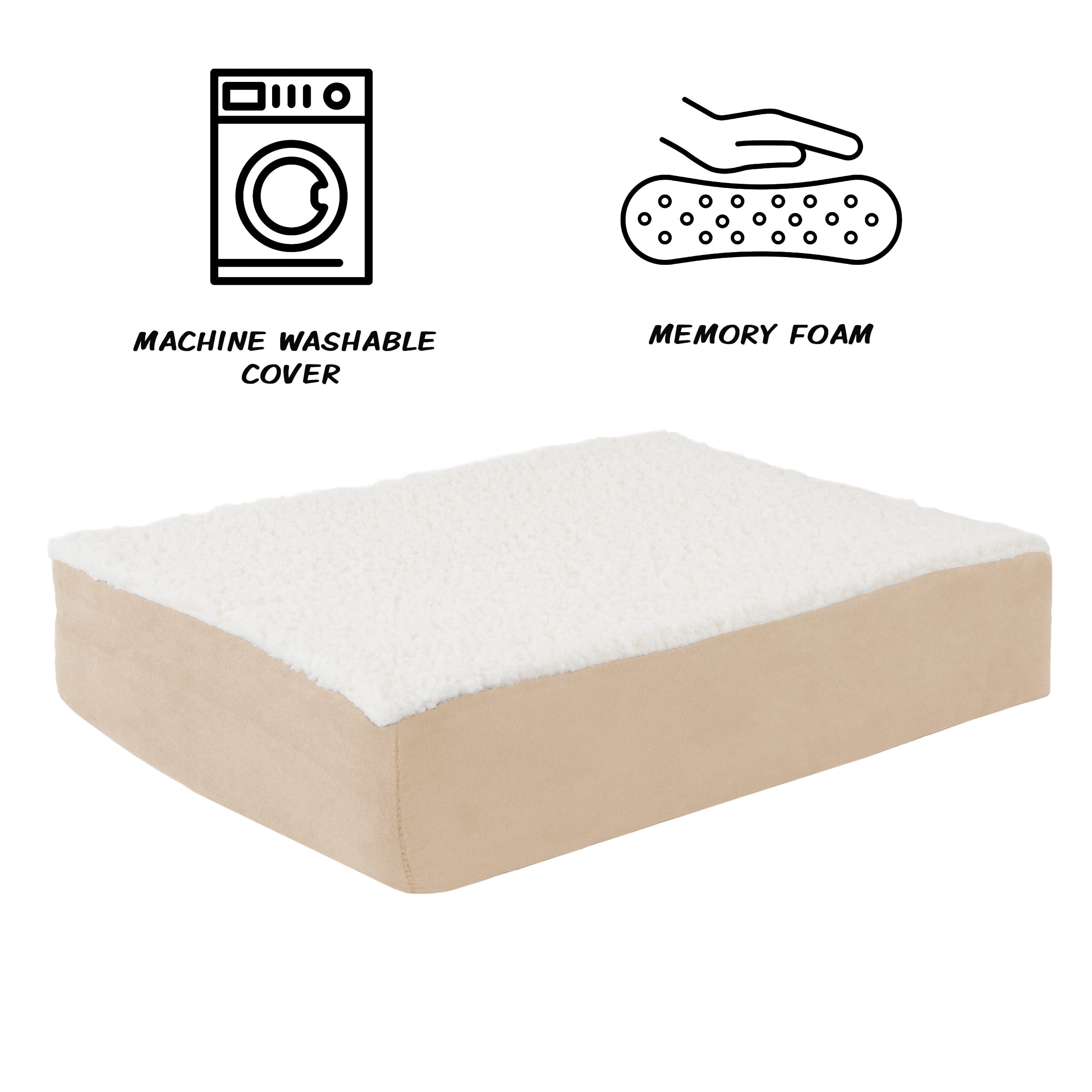 PETMAKER Orthopedic 15" x 20" Dog Bed with Non-Slip Bottom Cover, Tan Solid