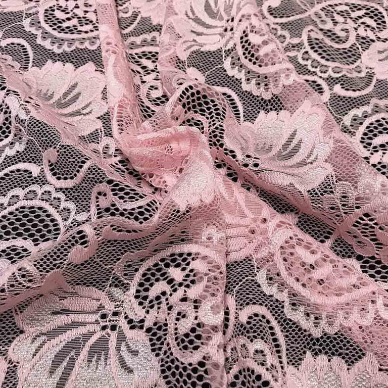 Stretch Lace Fabric Embroidered Poly Spandex French Floral Victoria 58  Wide by the yard (Pink)