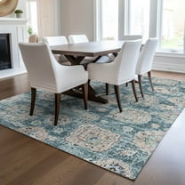 Addison Rugs Chantille Indoor/Outdoor Transitional Floral Teal Washable Rectangle Rug, 10' x 14'