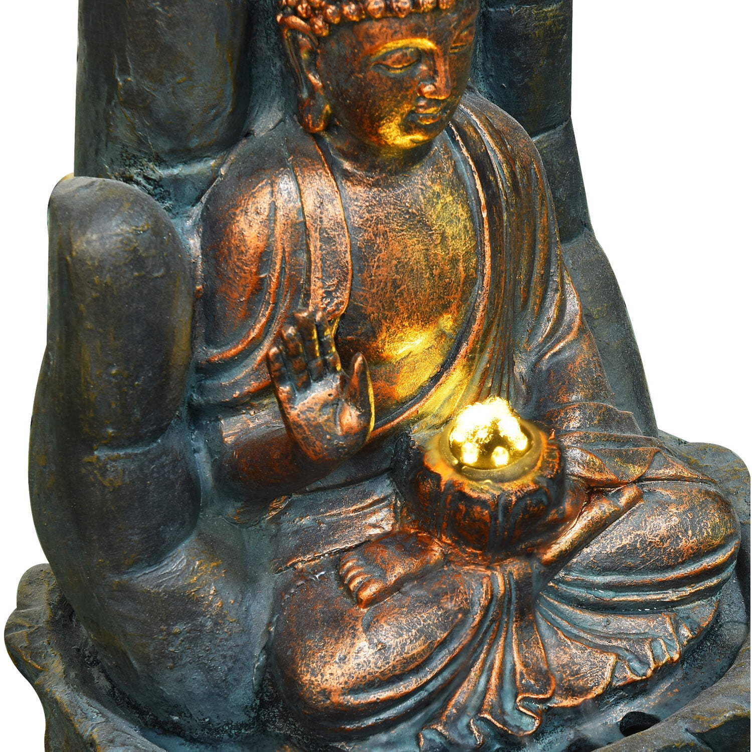 Hanover 21-In. Buddha Hand of Protection Indoor or Outdoor Garden Fountain with LED Lights for Patio, Deck, Porch, HAN021BUDDHA-03