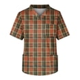 thumbnail image 3 of Domuza Scrub Shirts for Men Plaid Stripe Graphics V Neck Short Sleeve Working Uniform Plus Size Soft Comfy Medical Workwear with 3 Pockets Yellow 5XL, 3 of 4