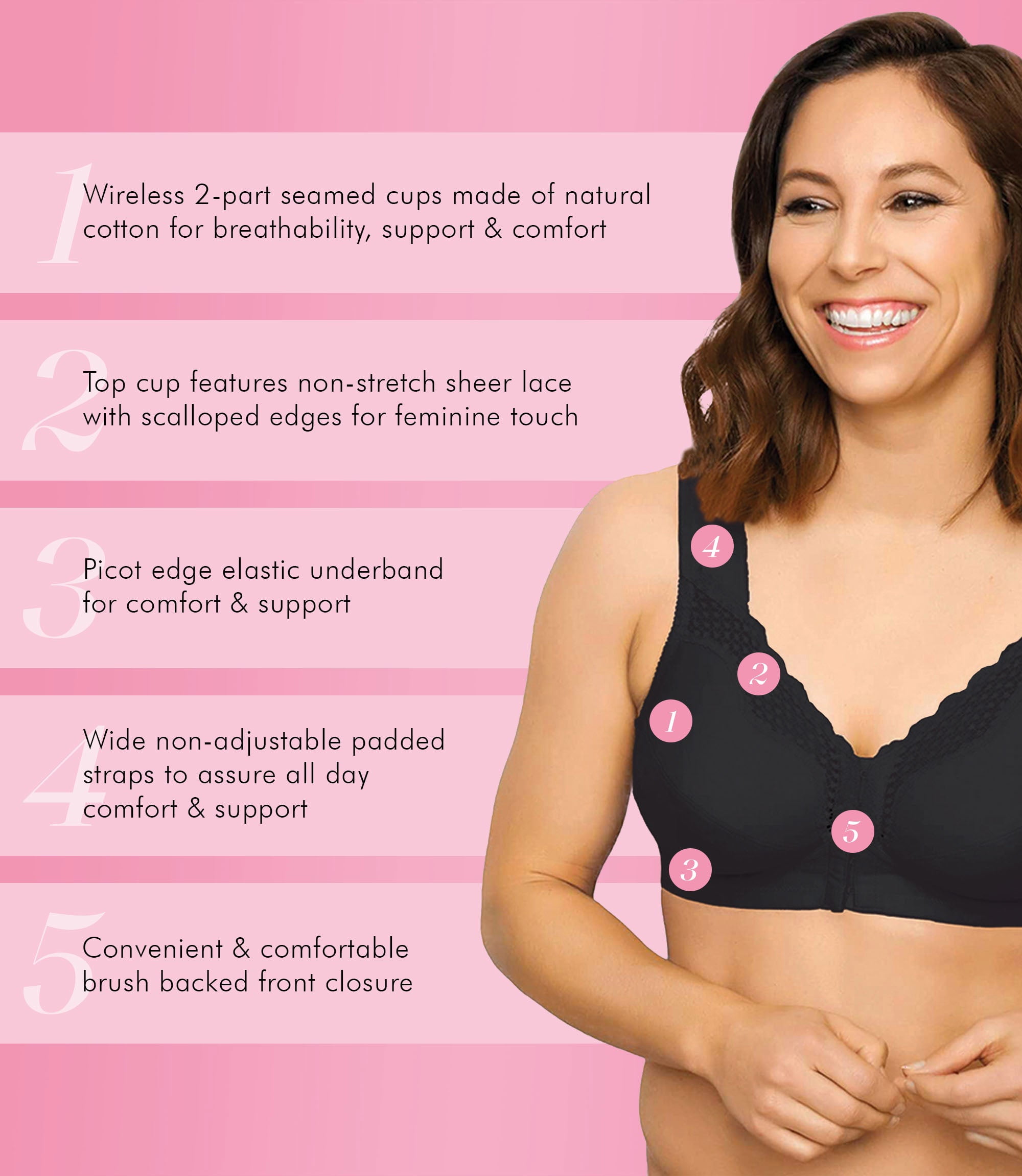 Exquisite Form 5100531 Fully® Wireless Cotton Back & Posture Support Bra with Front Closure & Lace