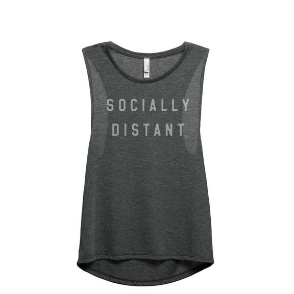 Socially Distant Women's Fashion Sleeveless Muscle Workout Yoga Tank Top Charcoal Grey Large