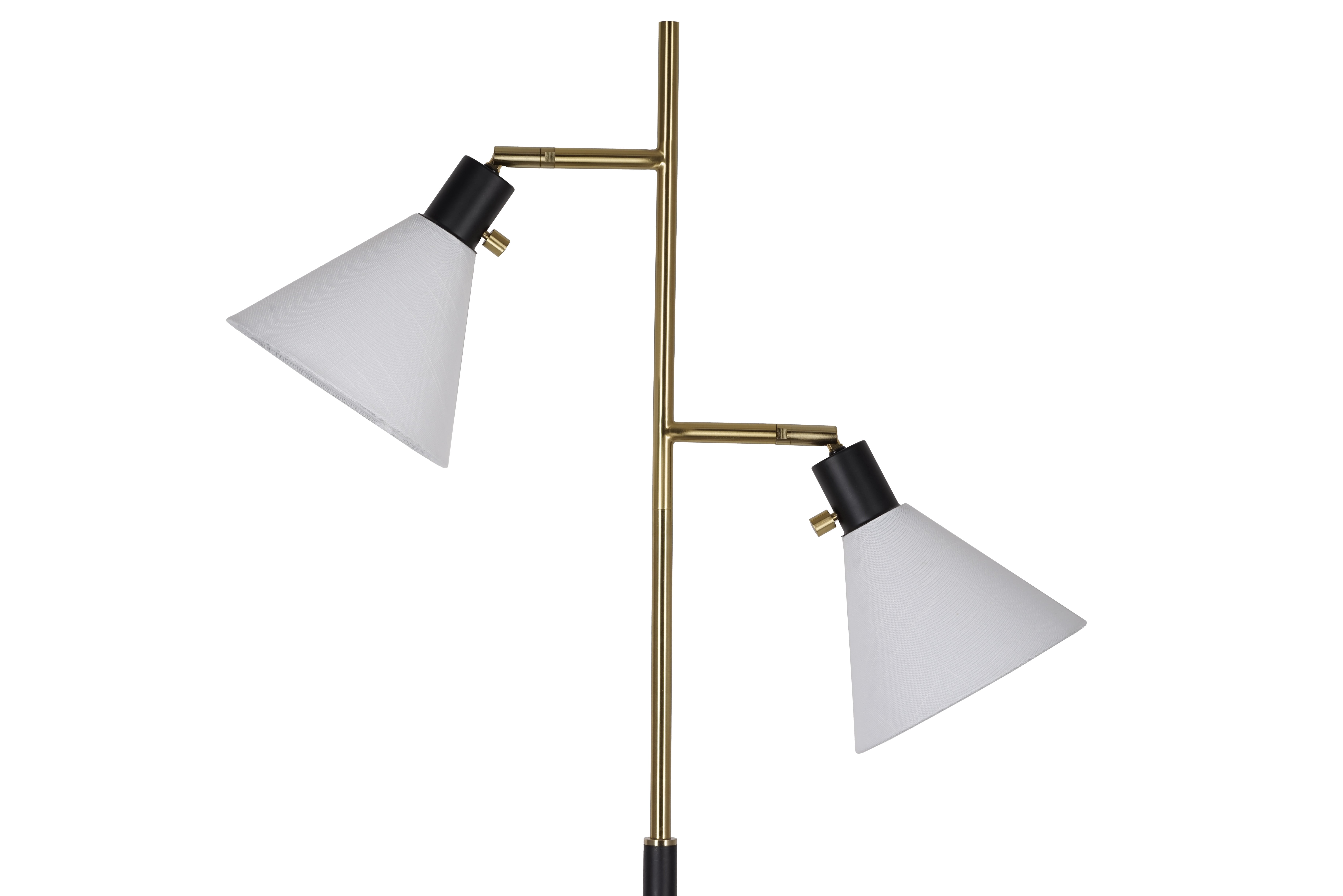 Better Homes & Gardens 68"H Metal Floor Lamp with Adjustable Dual Shades, Black and Gold Finish, White Linen Shades