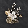 thumbnail image 3 of Nvzi Horquillas para el pelo de boda con flores para novias, peinetas con perlas de cristal, pinzas para el pelo, accesorios para el pelo de boda dorados, joyas, color blanco, 3 of 4