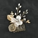 thumbnail image 3 of Nvzi Horquillas para el pelo de boda con flores para novias, peinetas con perlas de cristal, pinzas para el pelo, tocado, accesorios para el pelo de boda dorados, joyas - doradas, 3 of 5