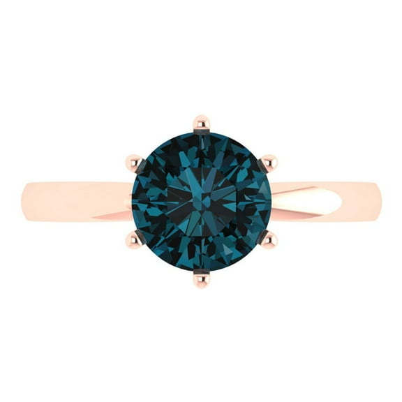 Solitaire Engagement Ring for Women - 2ct Natural London Blue Topaz in 14K Rose Gold Promise Ring