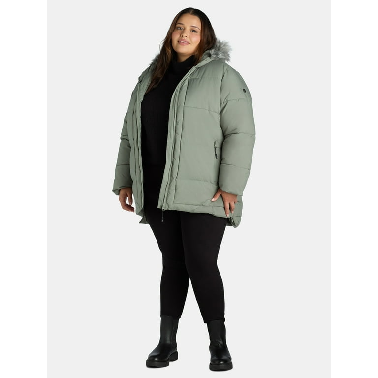 Big Chill Women s and Women s Plus Wide Quilted Puffer Coat with Faux Fur Trim Hood Sizes S 3X Walmart