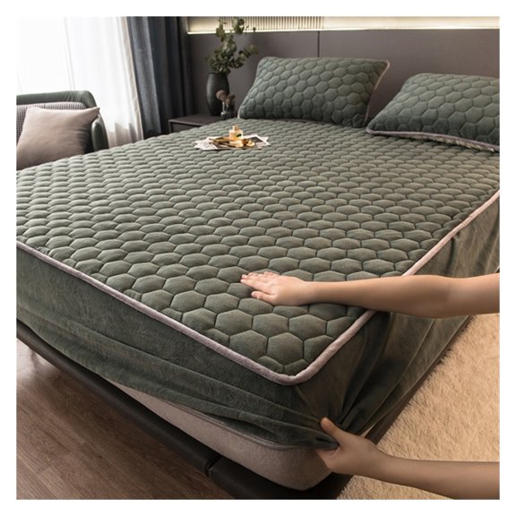 LZZ Warm Fit Bed Sheet Soft Velvet Adult Mattress Cover Winter Thick Stretch Bed Sheet Solid Bed Sheet Bed Cover Cushion