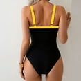 thumbnail image 5 of Women's Drawstring Bodycon Swimsuit Ruched Tummy Color Block Push up Monokini Bathing Suit Orange XXL, 5 of 5