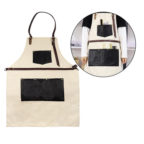 Delantal de barbero ajustable con múltiples bolsillos Delantal de tela de peluquería para chef, permanente, tinte para el cabello, peluquería, cocina, - Beige Macarena delantal de peluquero