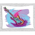 thumbnail image 1 of Grunge Home Decor Tapestry, Hand Drawn Electric Guitar with Motley Curved Modern Music Icon, Wall Hanging for Bedroom Living Room Dorm Decor, 80W X 60L Inches, Pink Purple Blue, by Ambesonne, 1 of 2