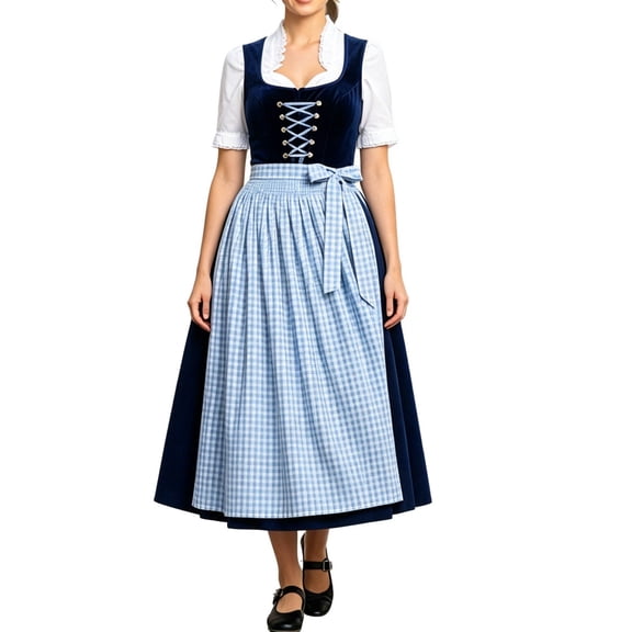 Gtoiithly Women's Oktoberfest Classic Solid Color Half Apron With Ties for Party Dress Bavarian Style 2-Sky Blue M
