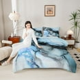 thumbnail image 4 of Feelyou Watercolor Marble Women Queen Comforter Set, Luxury Fashion Marbling Blue Bedding Sets, Chic Abstract Ombre Reversible Bedding Comforter Set, Lightweight Room Decor, 3-Piece, 4 of 8
