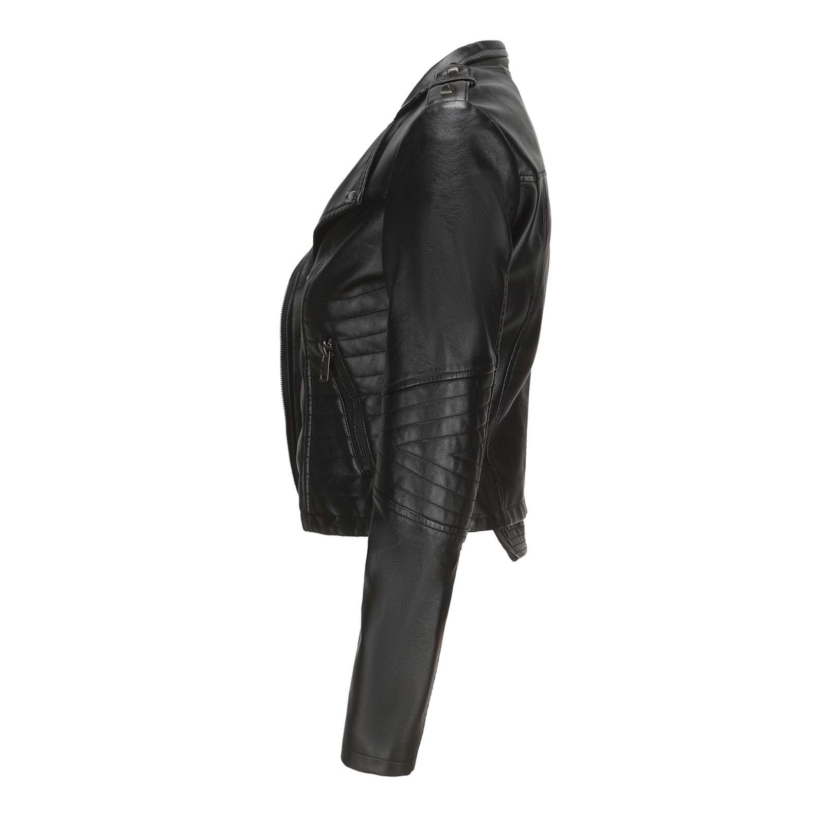 DailyTrove Women's Cropped Faux Leather Jacket, Long Sleeve, Casual Street & Night Out Wear, Durable Polyester Blend, Plus Size Friendly