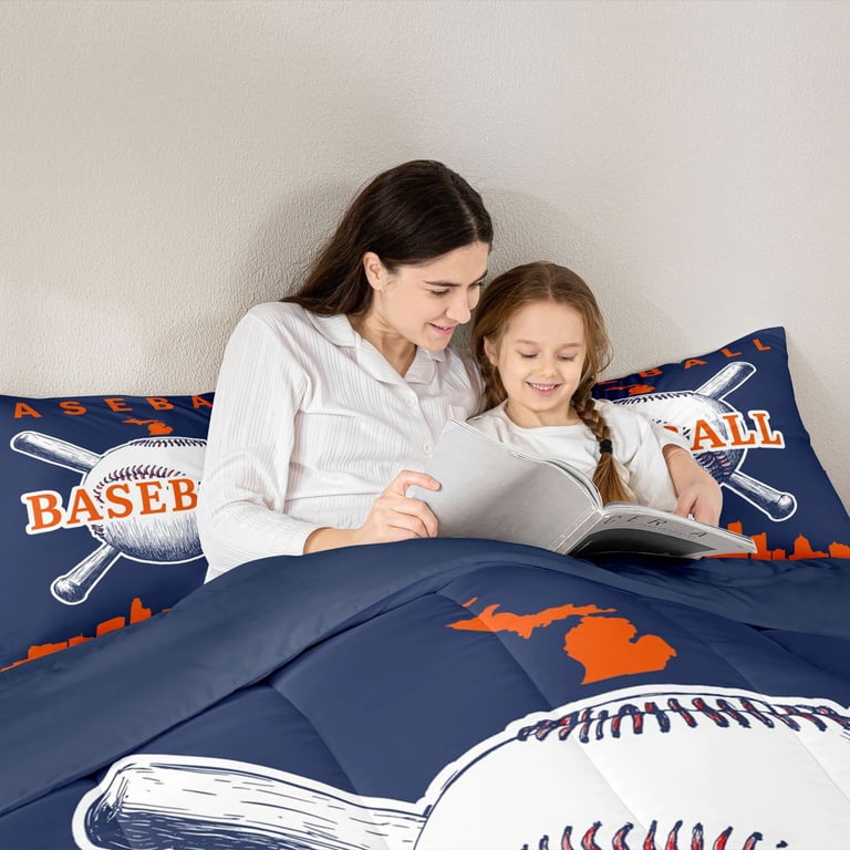 Homewish Vintage Baseball Print Bedding Comforter Set 7pcs for Boy