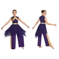 thumbnail image 4 of iiniim Girls Metallic Sleeveless Irregular Liturgical Praise Dance Dress with Wide Leg Pants Set Worship Dancewear Purple 6, 4 of 7