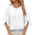 thumbnail image 2 of Women'S Casual Chiffon Blouse Tops 1/2 Ruffled Sleeve Crew Neck Loose Fit Blouses Shirts White S, 2 of 9