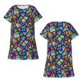 thumbnail image 5 of Salouo Colored Glass1 Print Short Sleeve Sleepshirt for Womens Comfy Nightgown Scoopneck Cute Nightdress Ruffle -Medium, 5 of 7