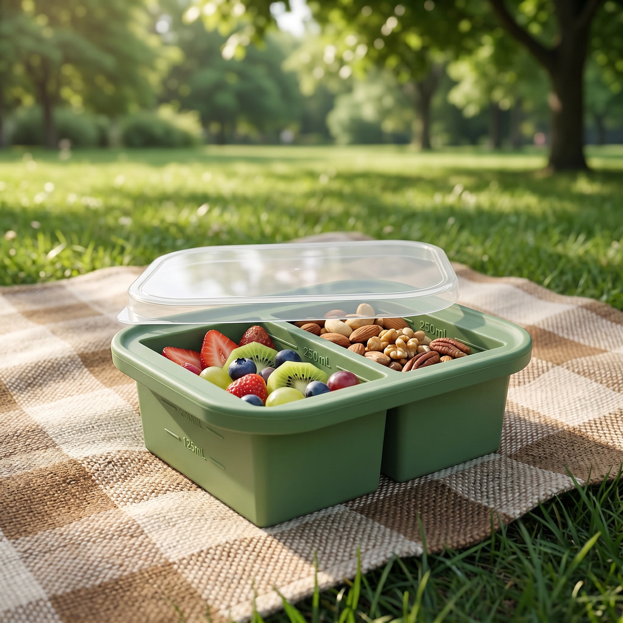 Unique Bargains Silicone Leak-Proof Meal Prep Container Lunch Bento Box Green-1