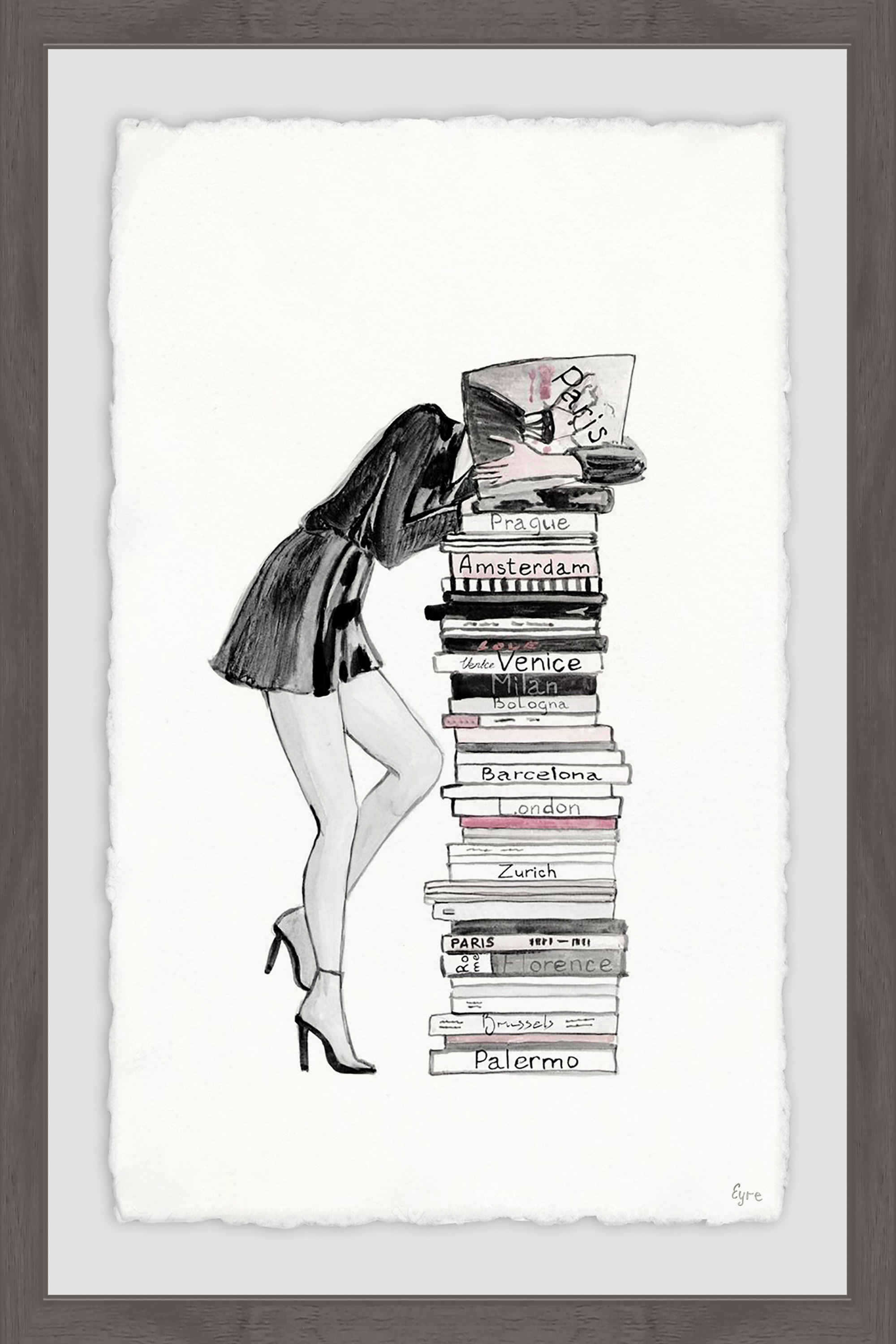Stack of Books Framed Painting Print