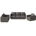 thumbnail image 4 of LeisureMod 3-Piece Sofa Set Upholstered in Leather with Brushed Gold Stainless Steel Base and Removable Foam Padded Cushions for Modern Home, Living Room, Offices Nervo Collection in Grey, 4 of 8