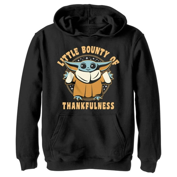 Boy's Star Wars: The Mandalorian Grogu Little Bounty of Thankfulness Pull Over Hoodie Black Large