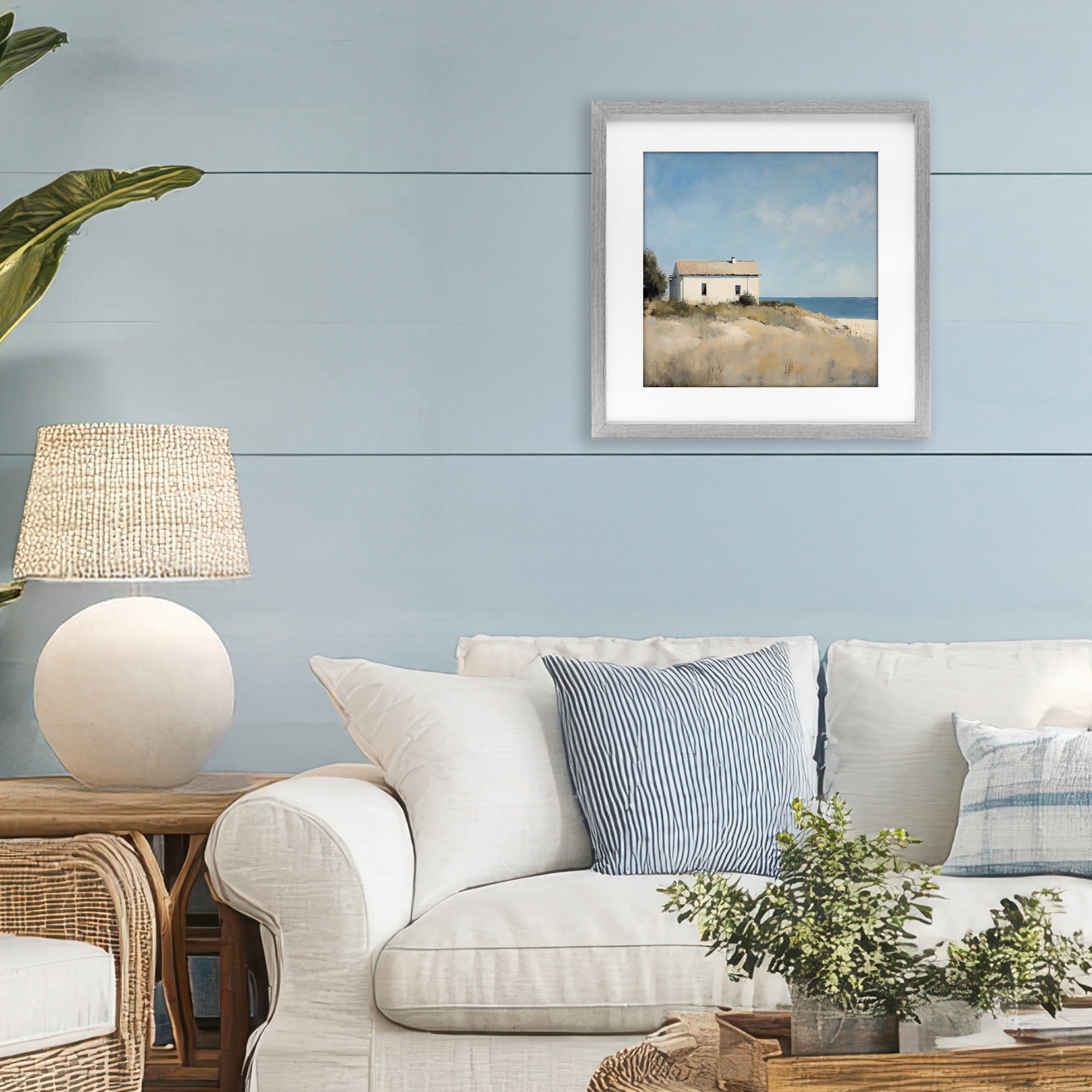 Stupell Industries Simple Beach House on Dunes Gray Framed Print Under Glass, design by Creative Studio