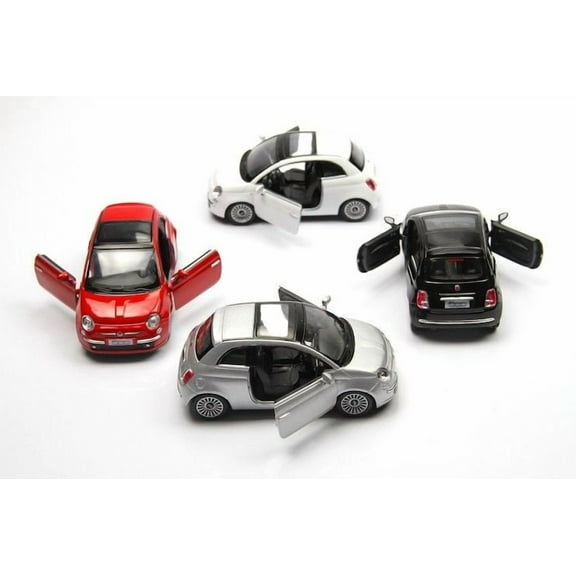 4PC SET: 5" Kinsmart 2007 Fiat 500 Diecast Model Toy Car 1:28